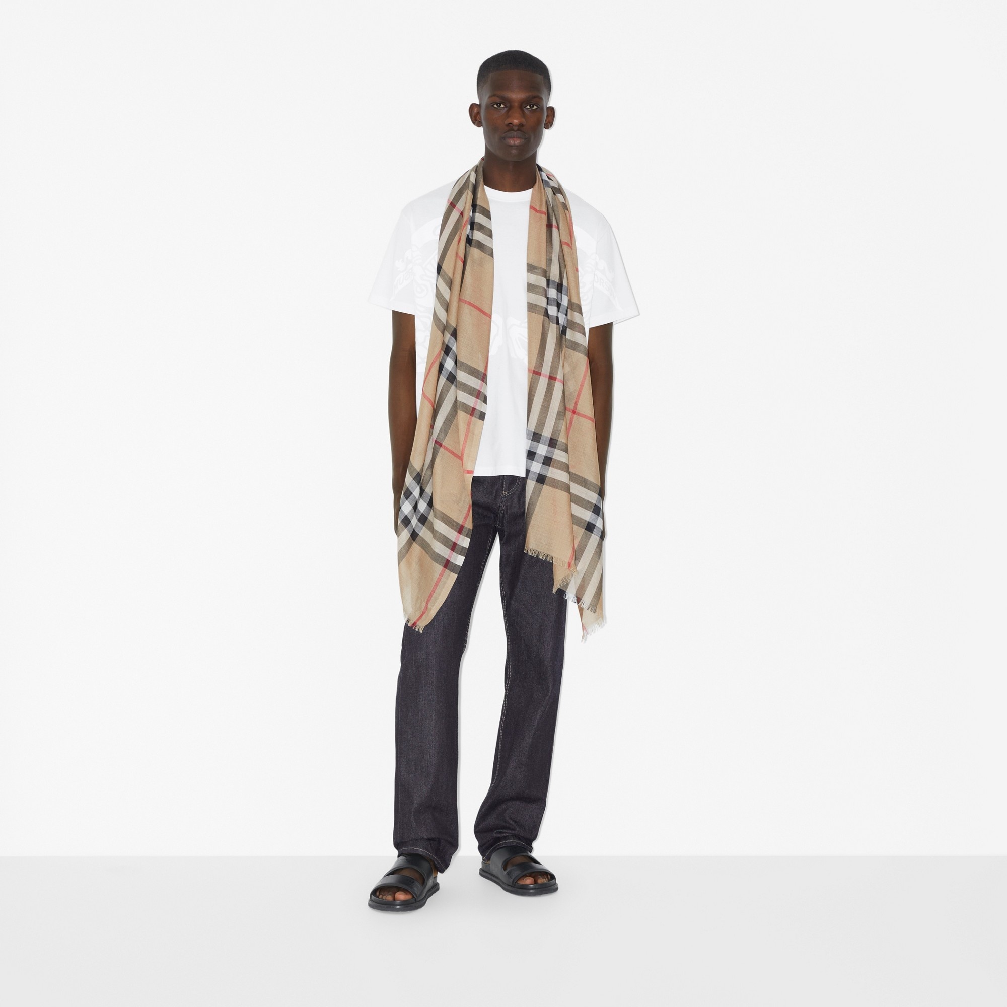 Check Lightweight Wool Silk Scarf - 4