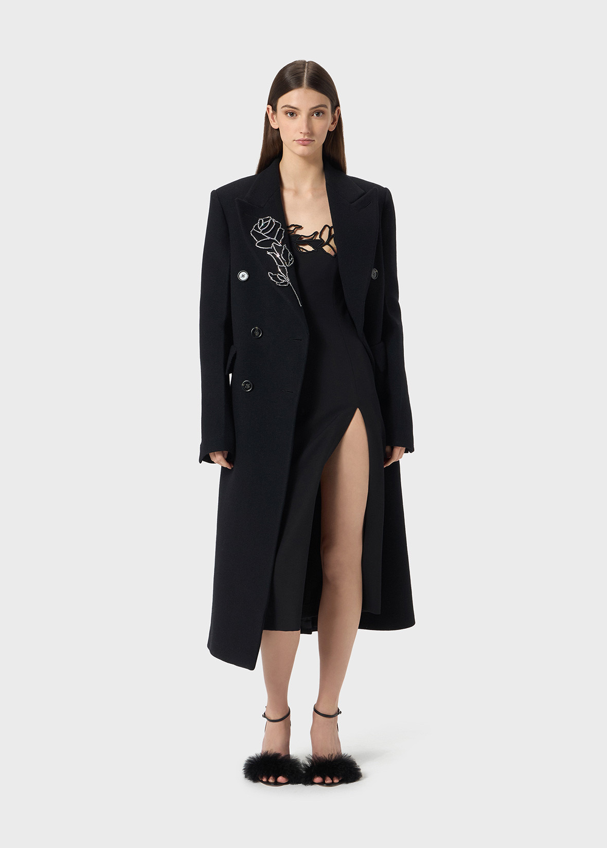 DOUBLE-BREASTED COAT WITH RHINESTONES EMBROIDERY - 2