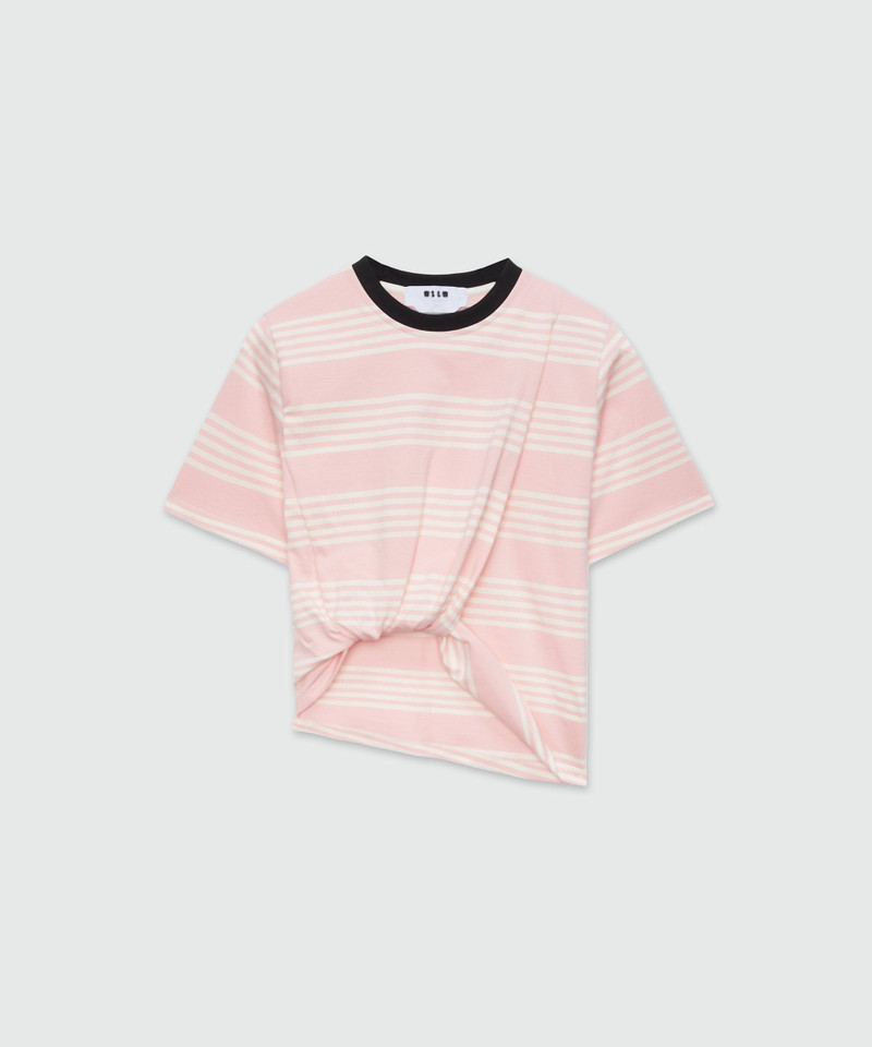 Striped and knotted cotton T-Shirt - 1