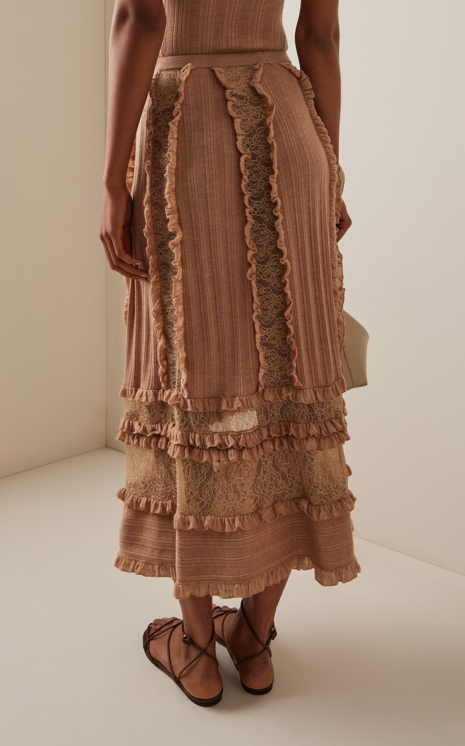 Vivian Embroidered Wool Midi Skirt tan - 4