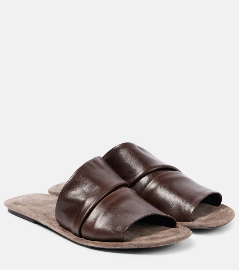 Ruched leather slides - 1