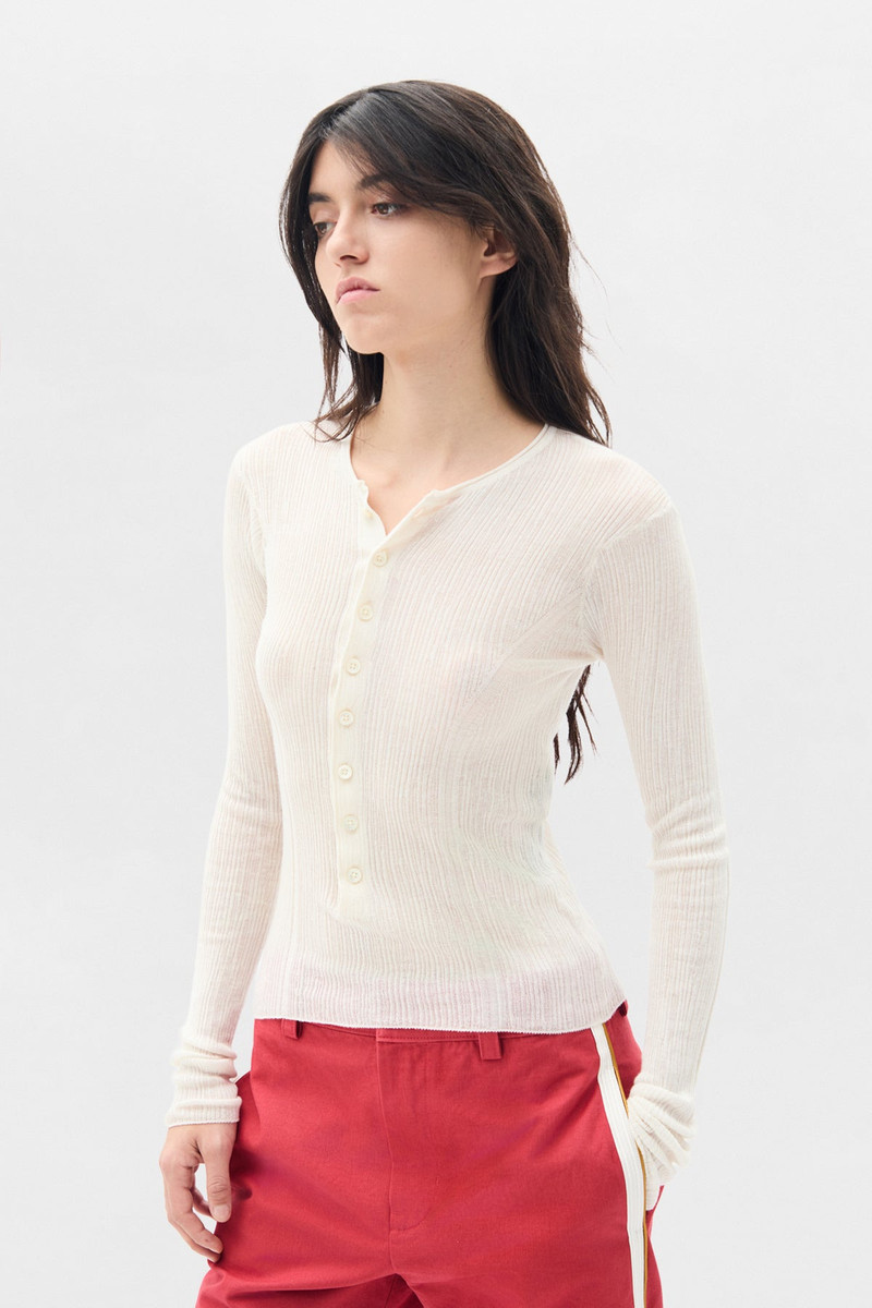 Ann Demeulemeester Miep Creponette Rib Fitted Serafino Knit Top outlook