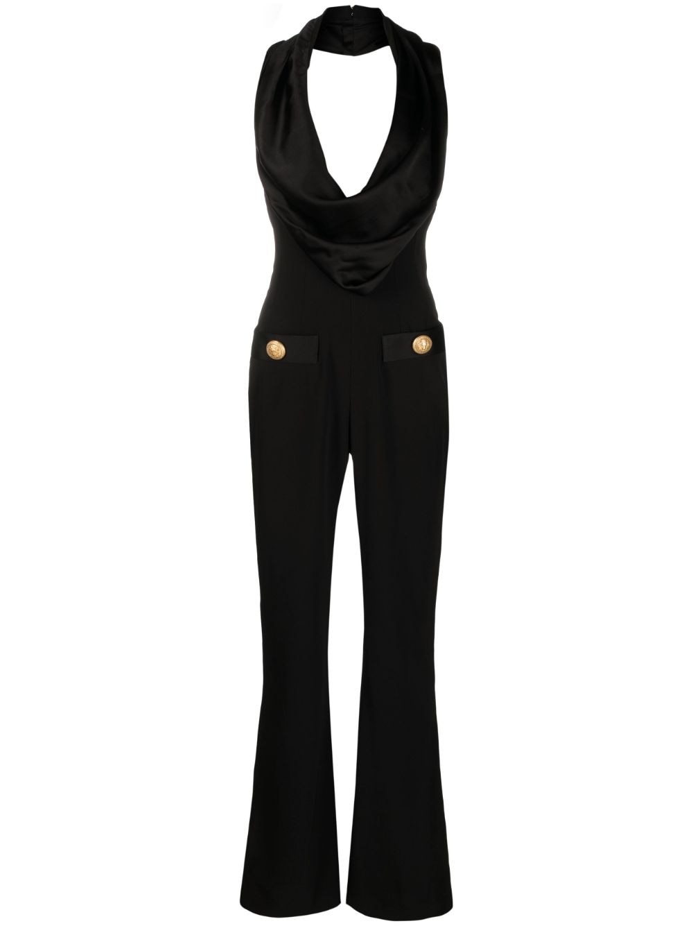 Cowl neck crepe flare jumpsuit - 1