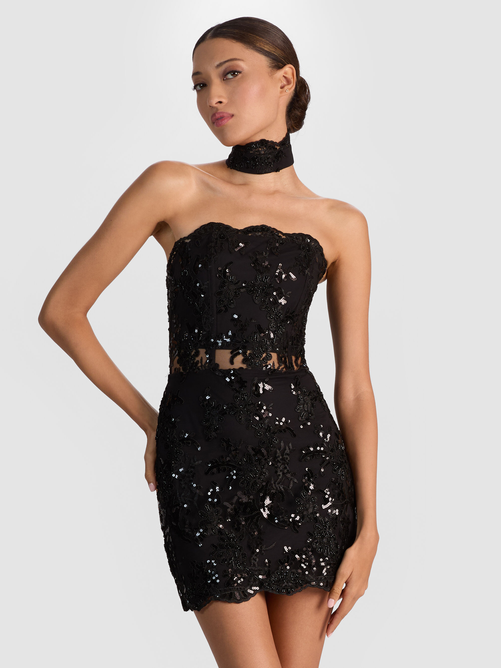 GEORGIE EMBELLISHED LACE MINI DRESS - 5