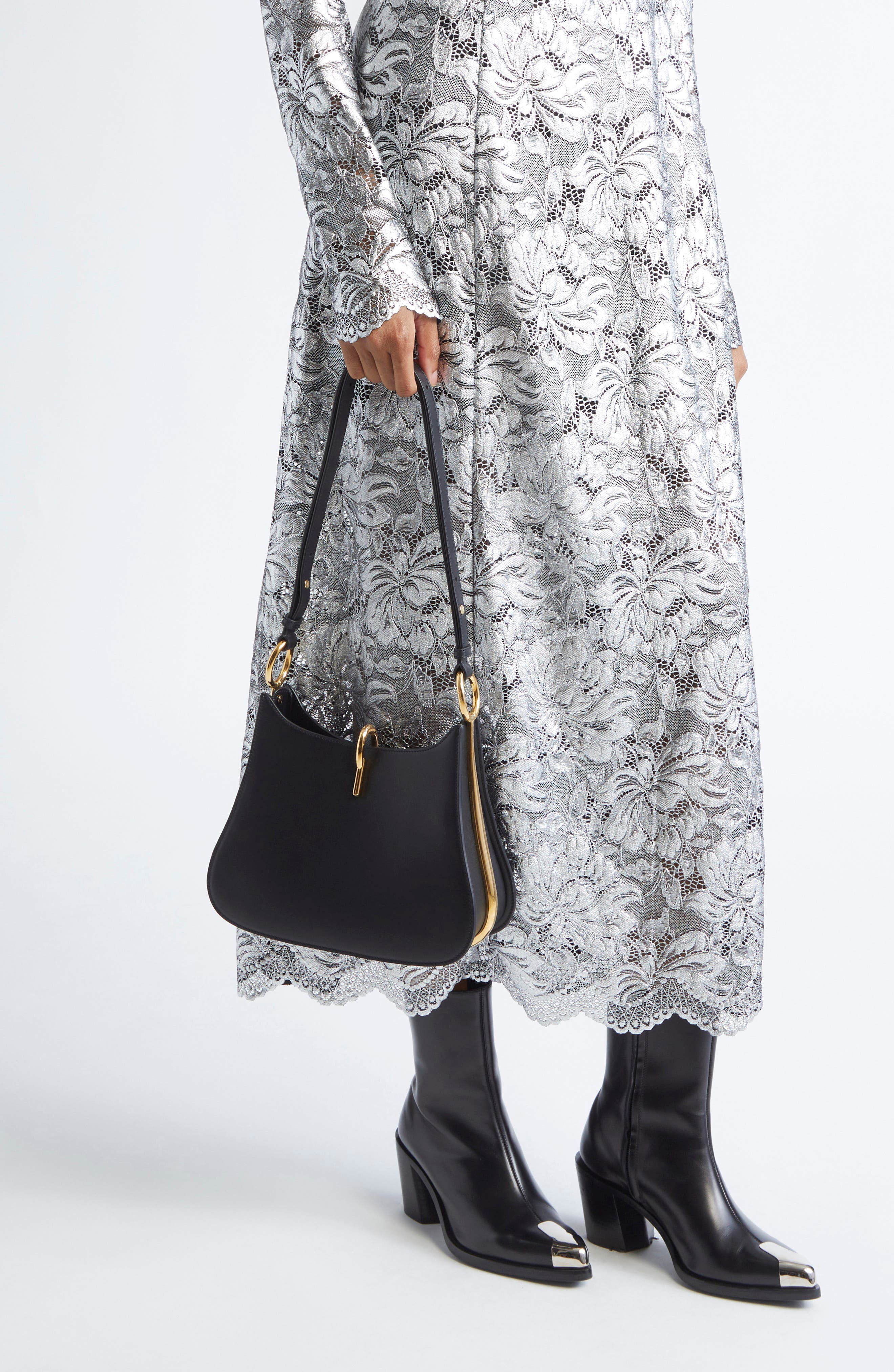 Rabanne The Medium Ring Leather Shoulder Bag in Black /Gold at Nordstrom - 2