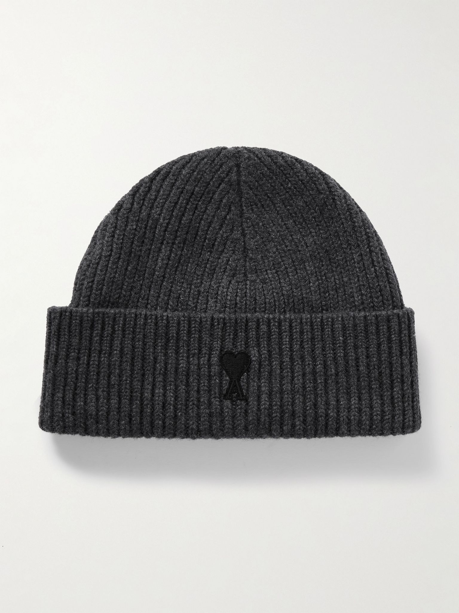 Logo-Appliquéd Ribbed Virgin Wool Beanie Gray - 1