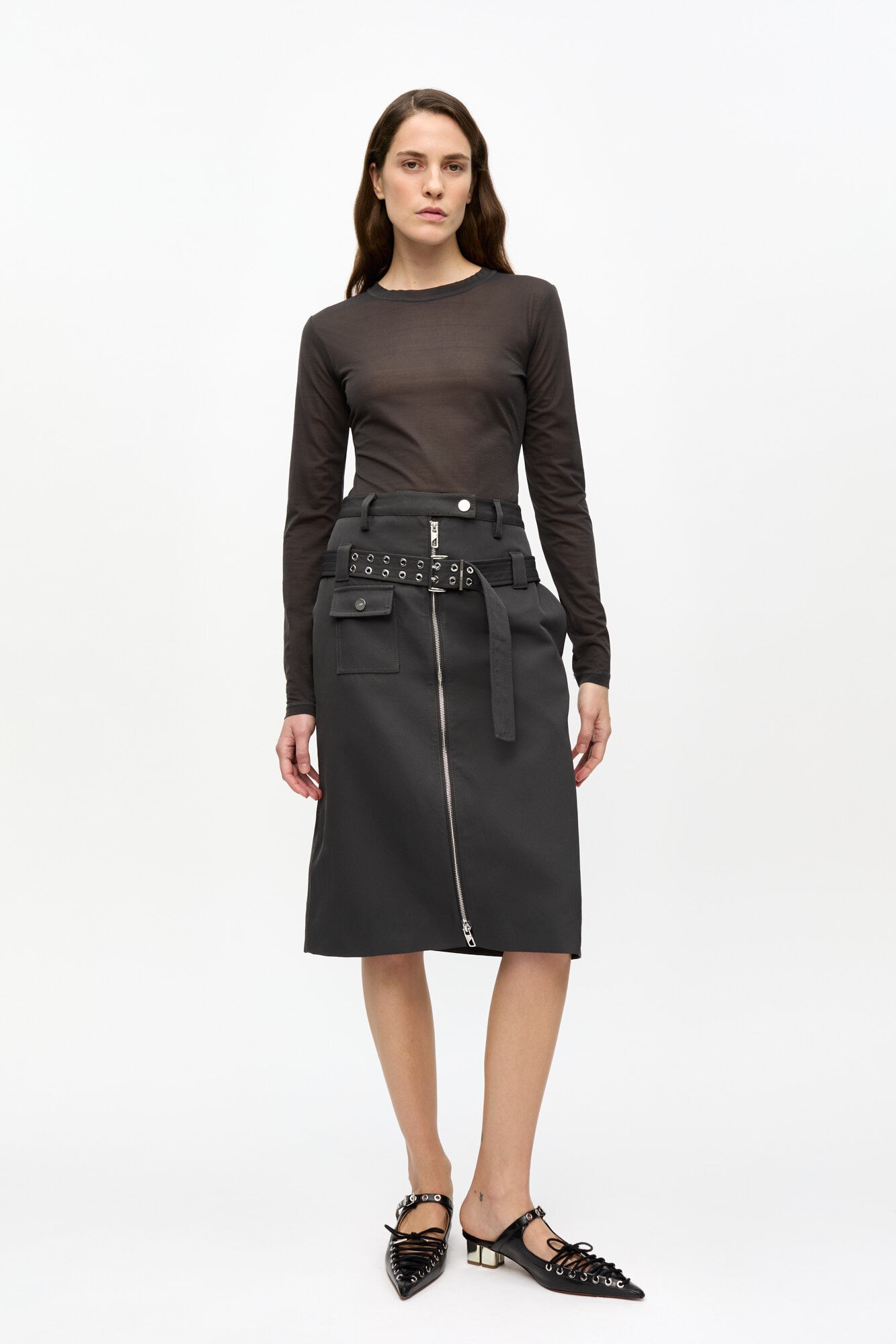 BLACK SHEER MESH JERSEY LONG SLEEVE TOP - 3