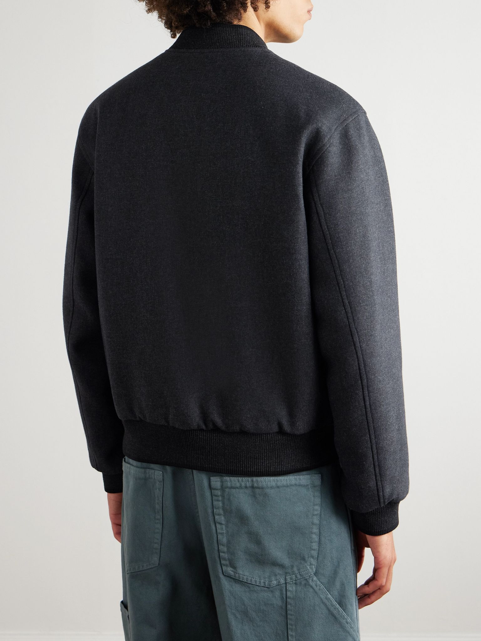 Reversible Brushed-Twill and Printed Matte-Satin Bomber Jacket Dark gray - 4