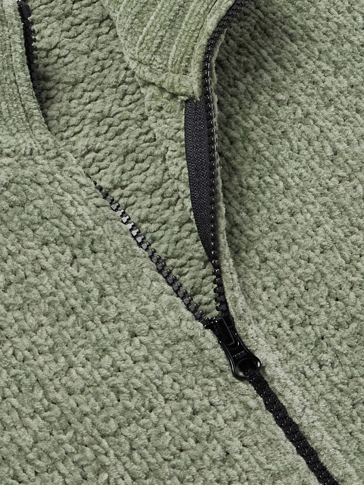 Logo-Appliquéd Cotton-Chenille Zip-Up Sweater Green - 4