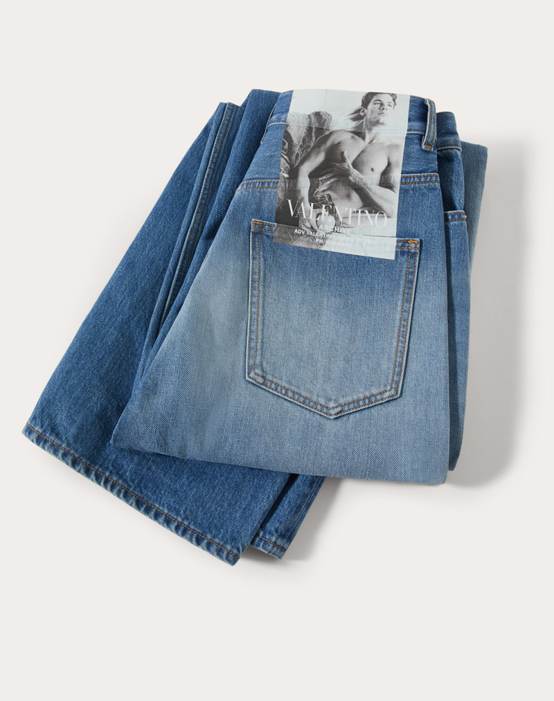 BLUE WASHED DENIM JEANS WITH VALENTINO ARCHIVE 1985 PRINT 6