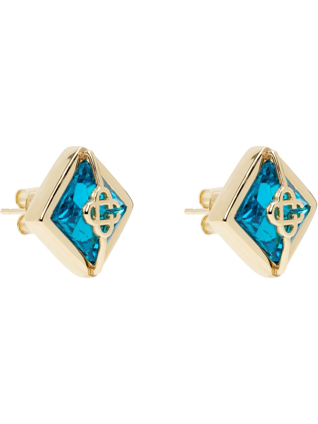 Gold & Blue Crystal Monogram Earrings - 2