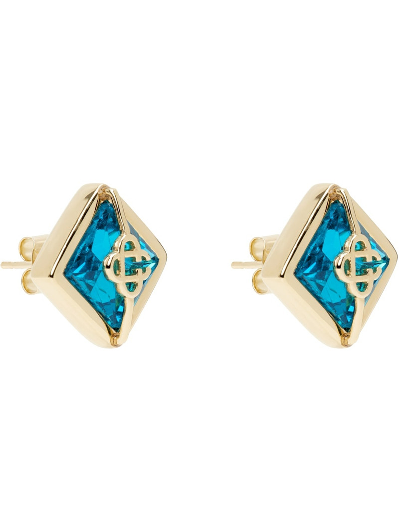 CASABLANCA Gold & Blue Crystal Monogram Earrings outlook
