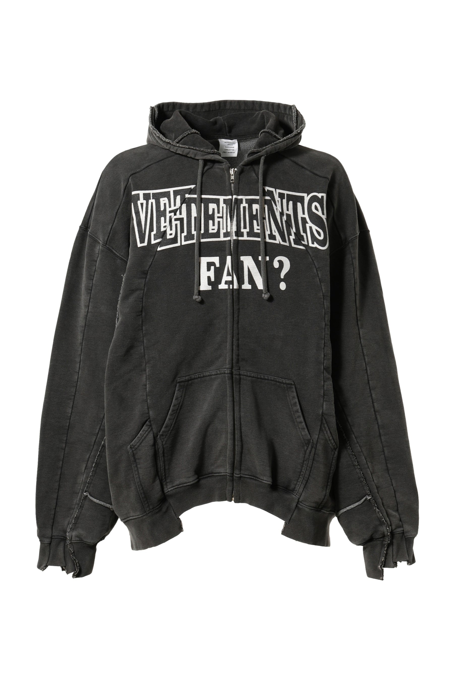 VETEMENTS VETEMENTS FAN DECONSTRUCTED ZIP-UP HOODIE / WASHED BLK |  nubiantokyo | REVERSIBLE