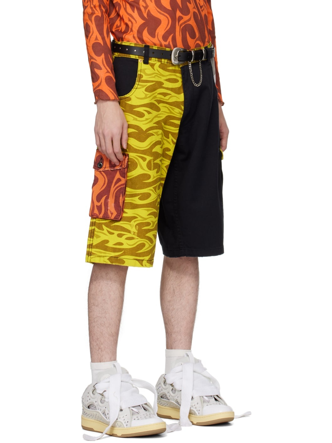 Yellow & Black Printed Cargo Shorts - 2