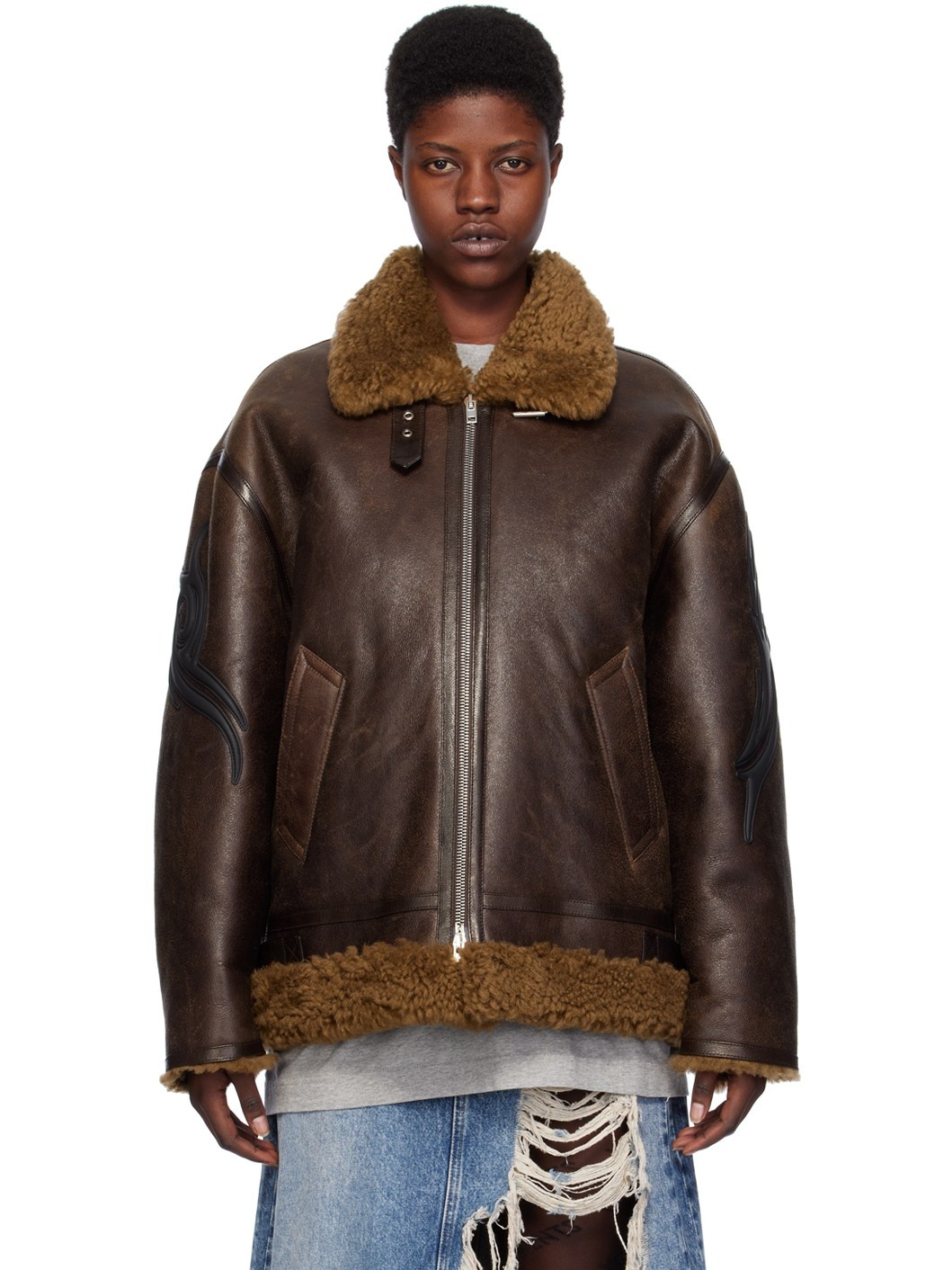 Brown Graphic Shearling Jacket - 1