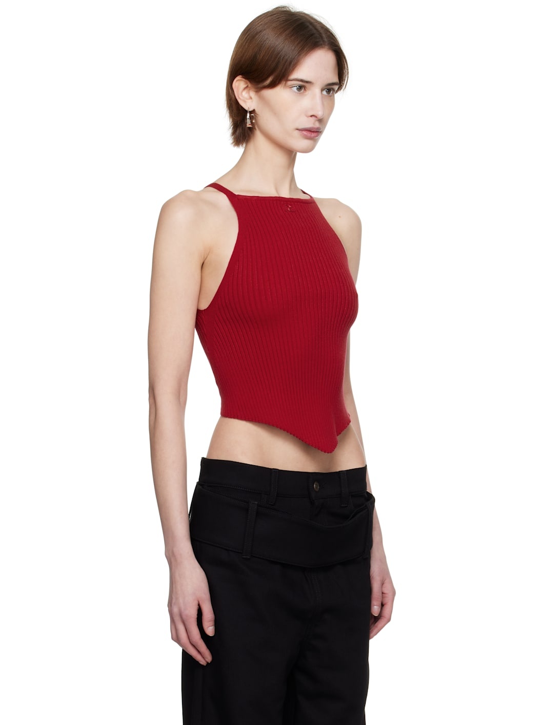 Red Pointy Rib Knit Tank Top - 2