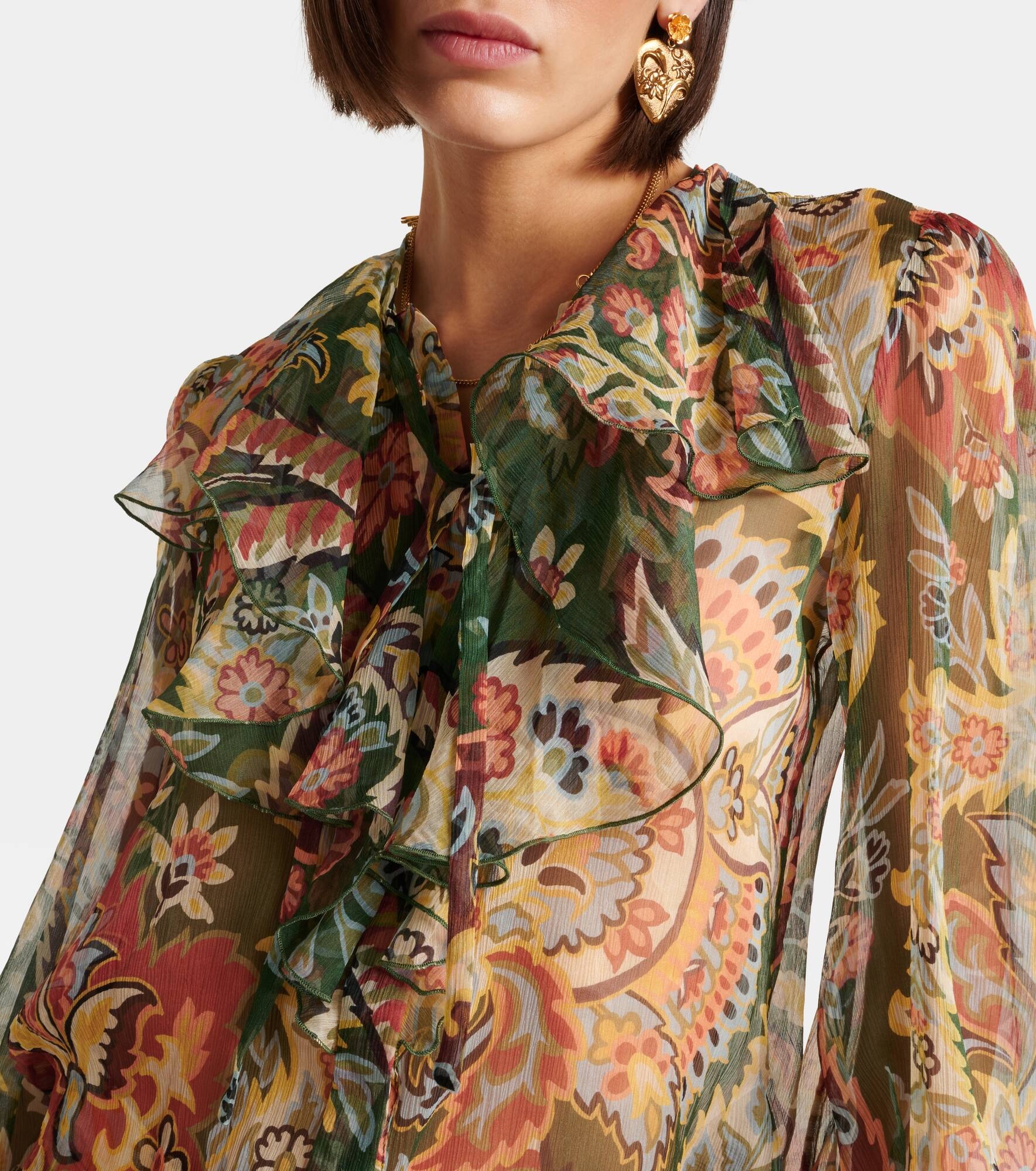 Printed ruffled silk blouse - 4