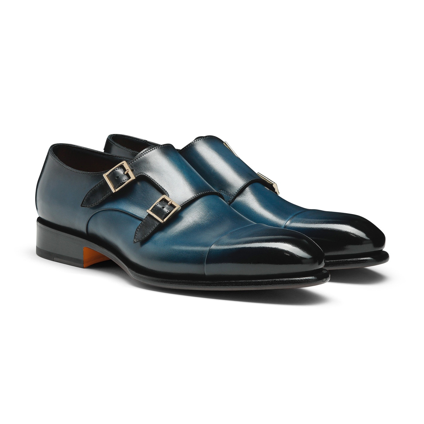Men's blue leather double-buckle shoe - 3