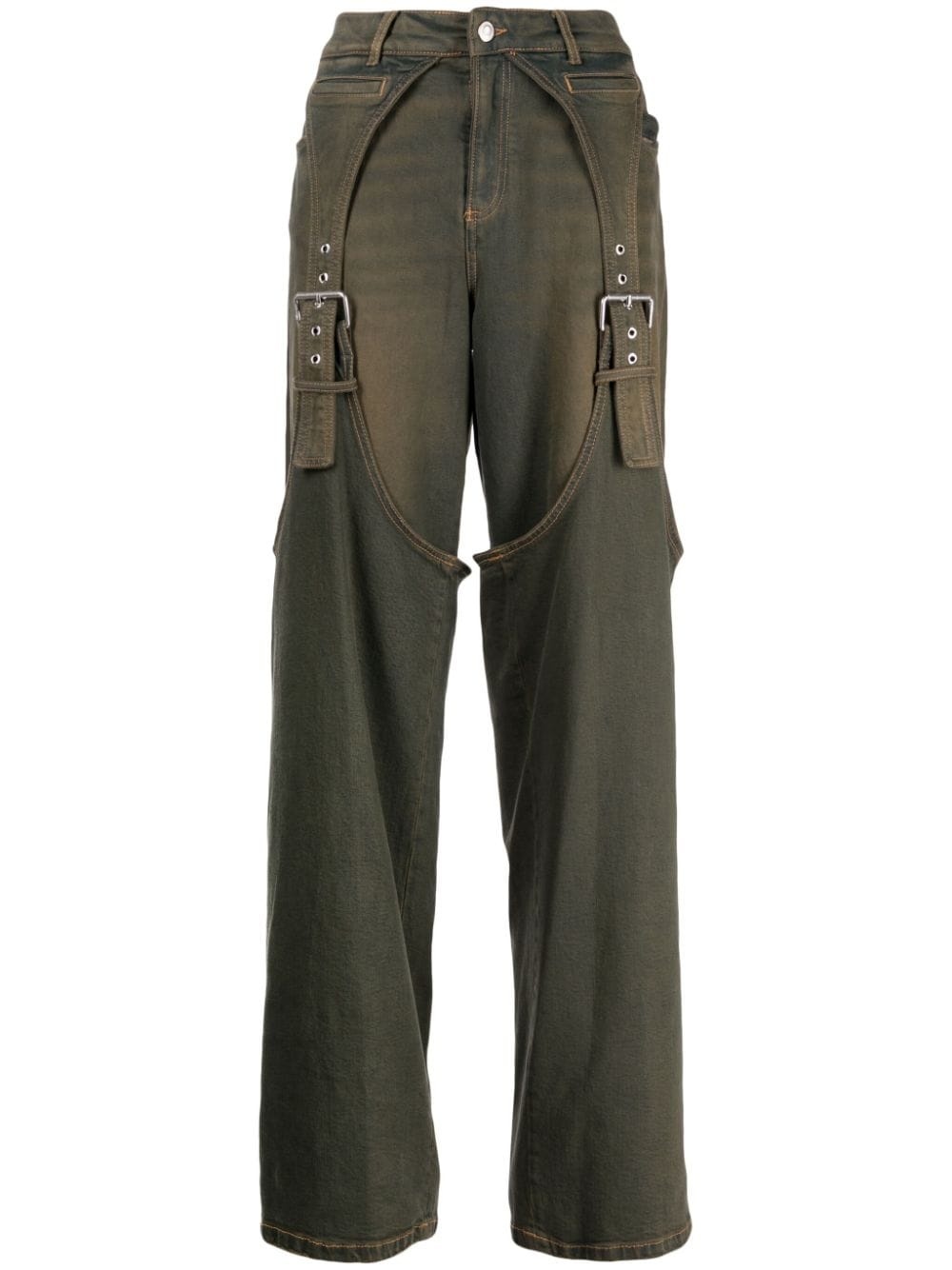 logo-embroidered layered-effect jeans - 1