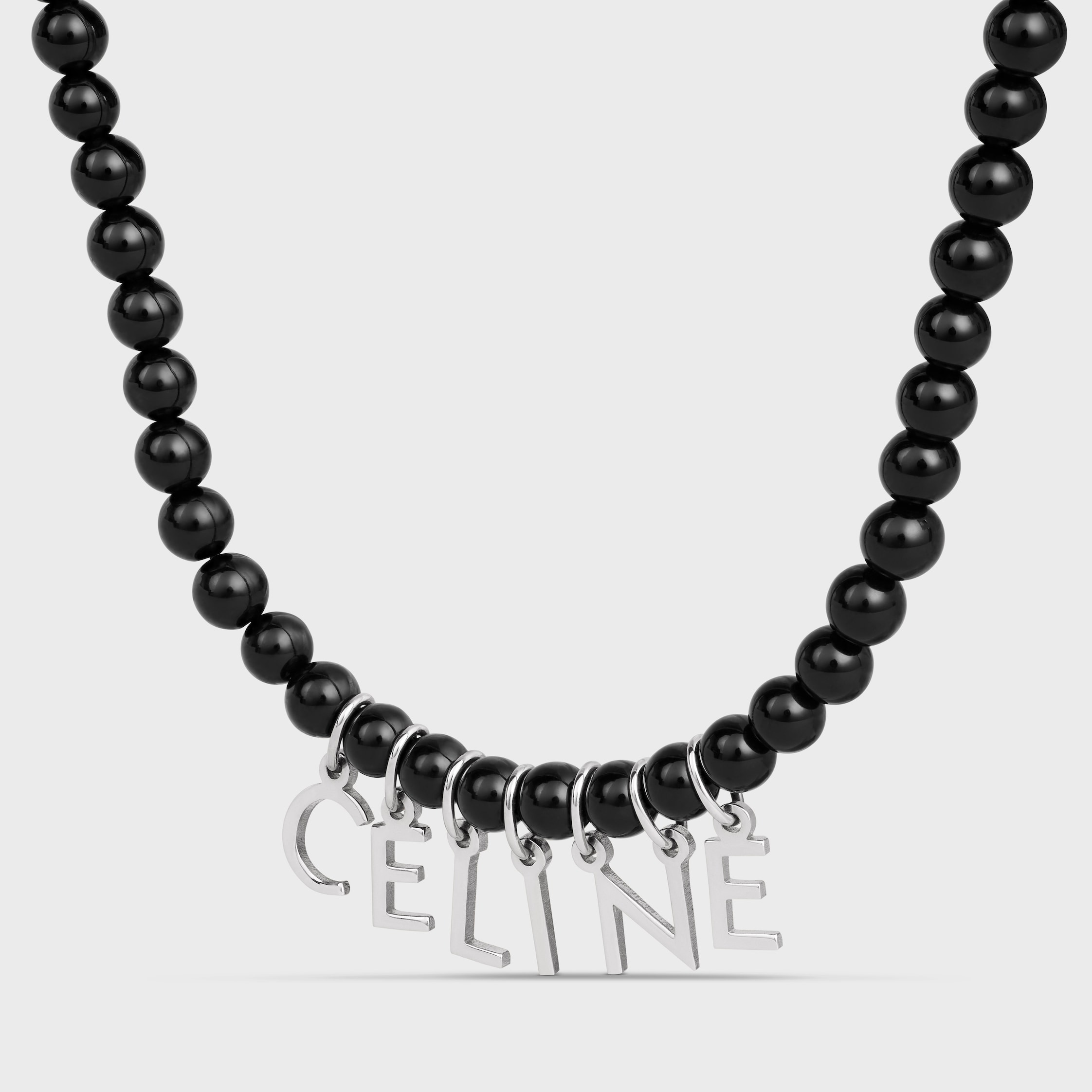 Celine Monochroms Beads Necklace in Onyx and Brass with Rhodium Finish - 2