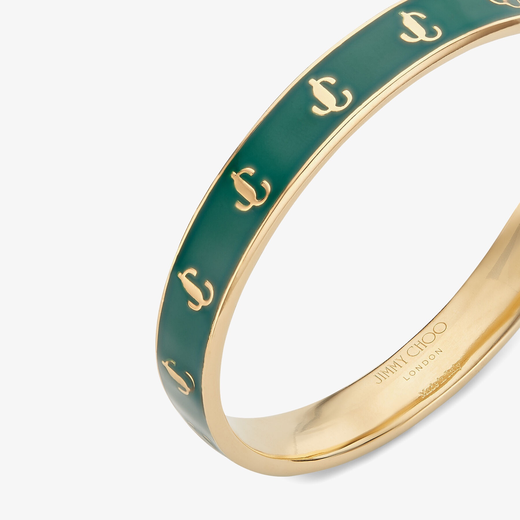 JC Enamel Bangle
Gold-Finish Metal and Emerald Enamel JC Bangle - 5