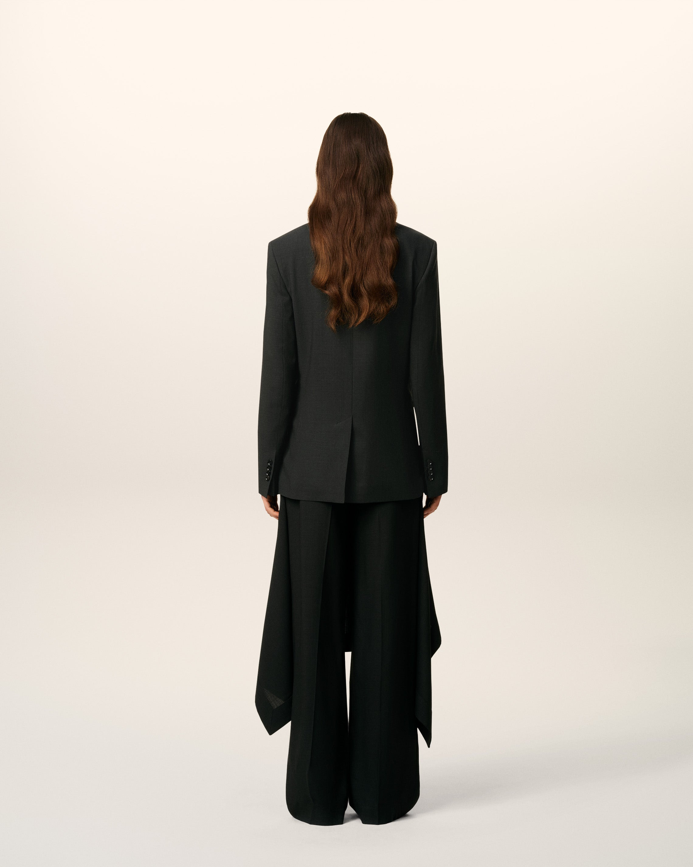 BLACK WOOL DOUBLE BREASTED JACKET - 5
