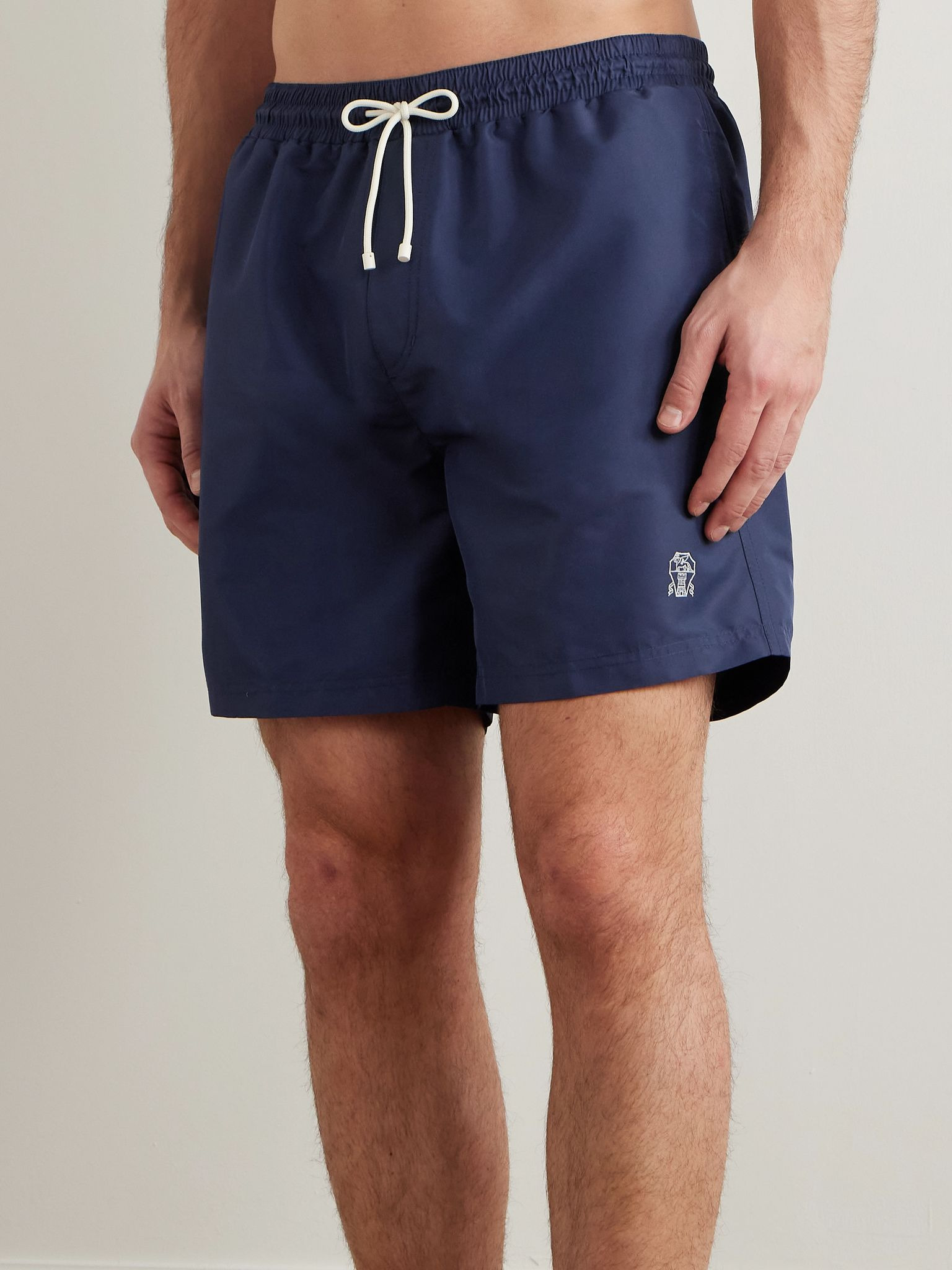 Straight-Leg Mid-Length Logo-Embroidered Swim Shorts Navy - 2