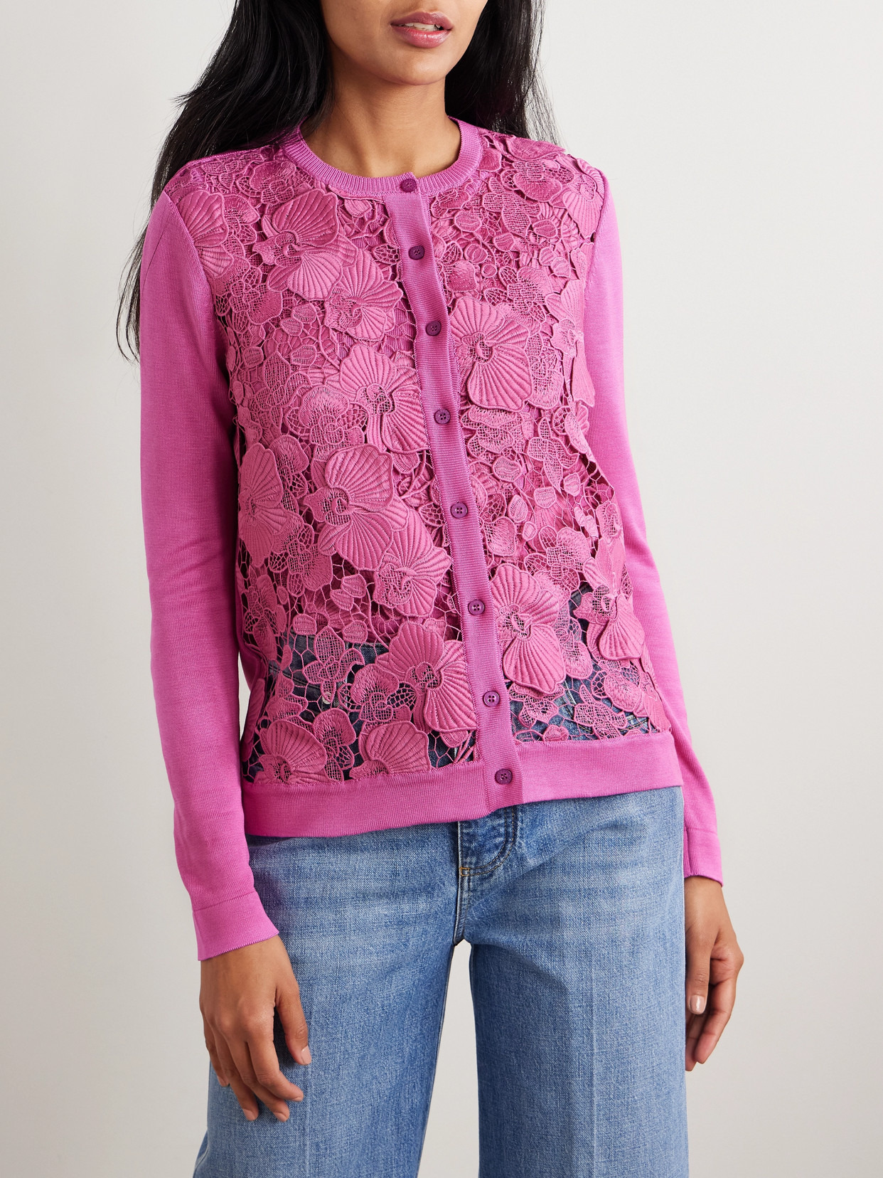 Guipure Lace-paneled Silk-blend Cardigan - 4