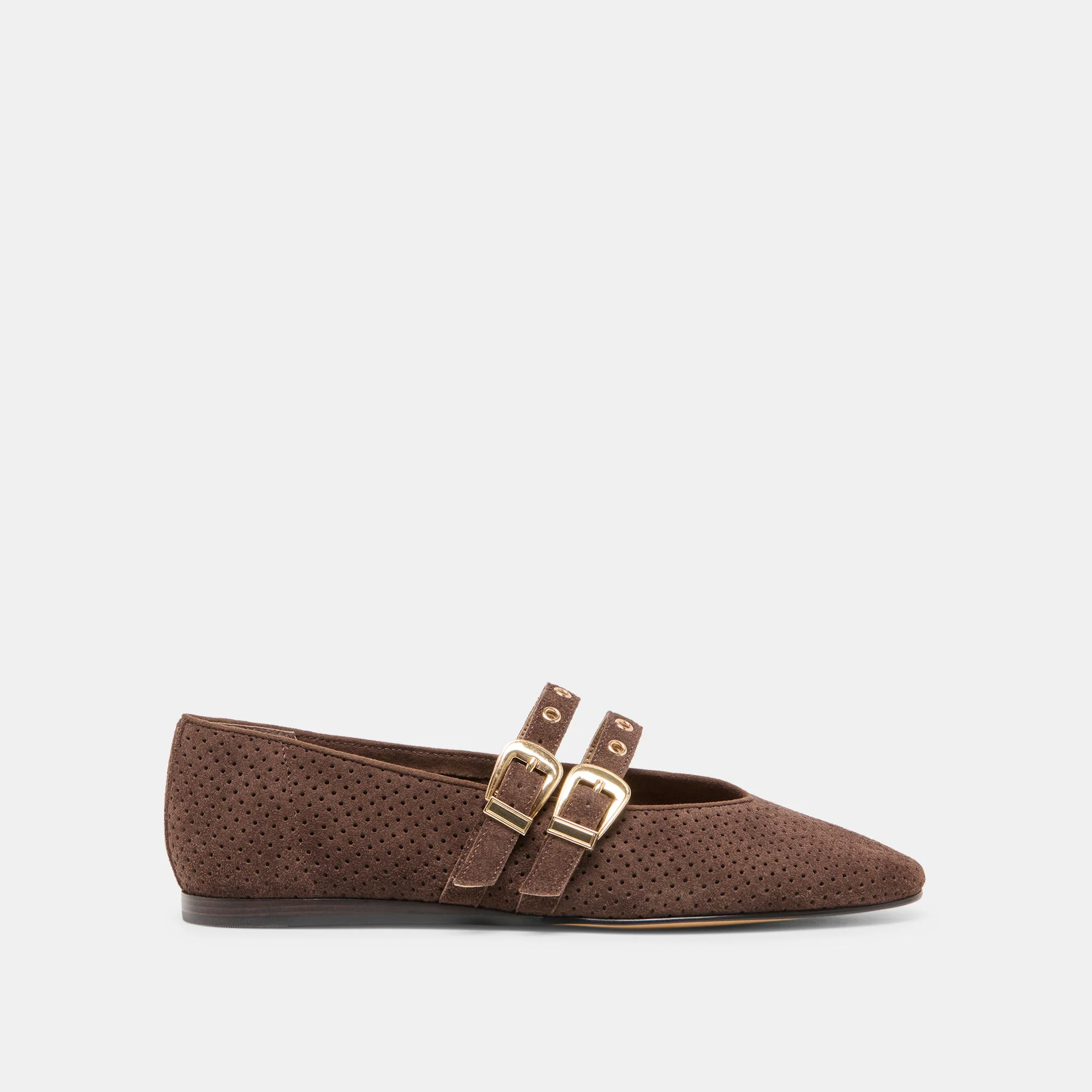 BAYLEE GROMMET BALLET FLATS DK BROWN PERFORATED SUEDE - 1