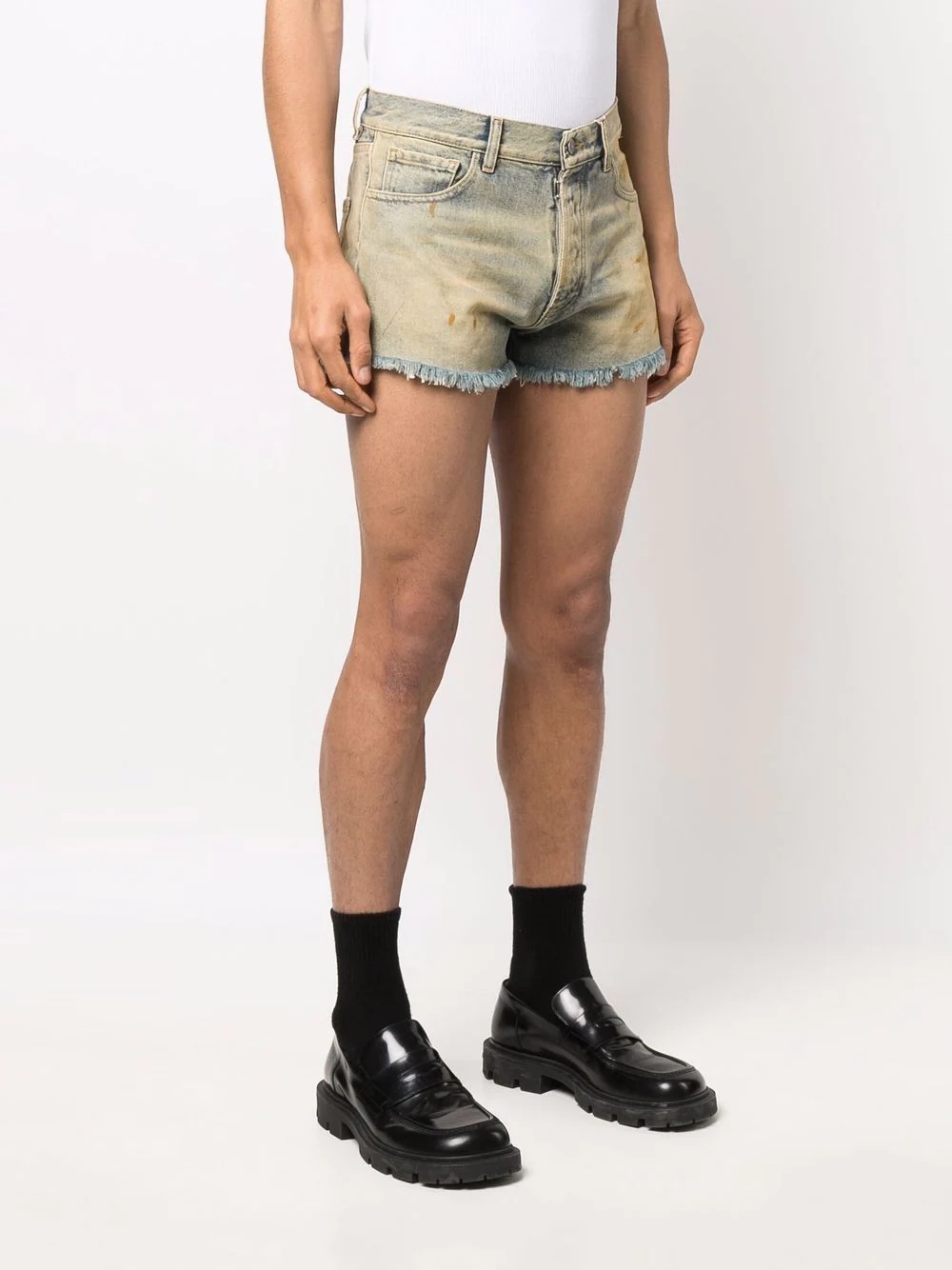 dirt-effect denim shorts - 3