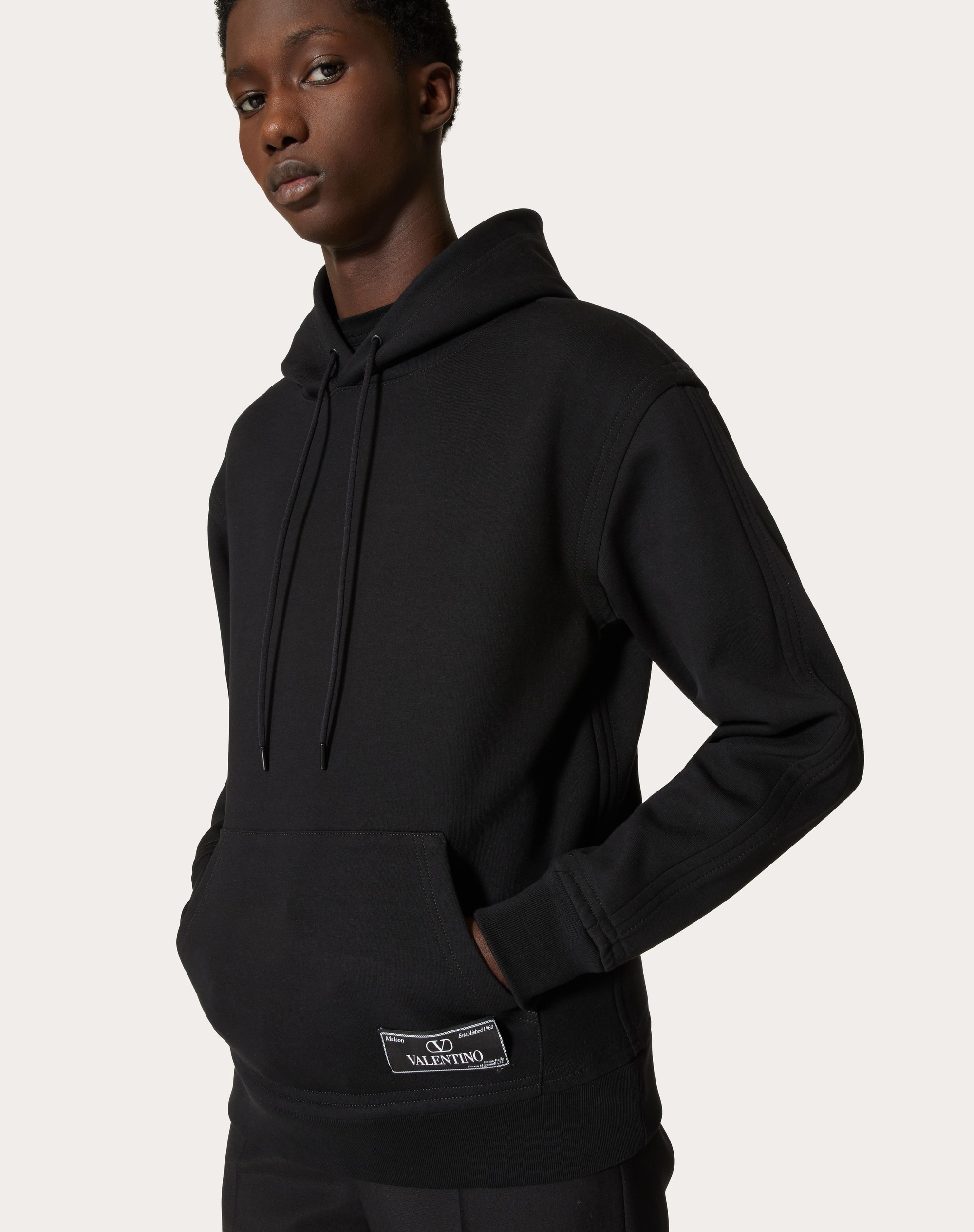 TECHNICAL COTTON SWEATSHIRT WITH HOOD AND MAISON VALENTINO TAILORING LABEL - 5