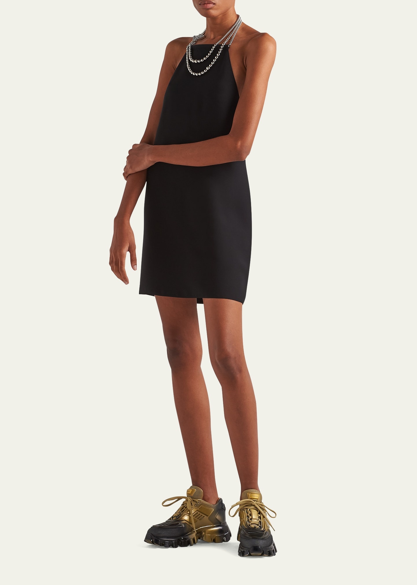 Prada Halter-Chain Cady Mini Dress | bergdorfgoodman