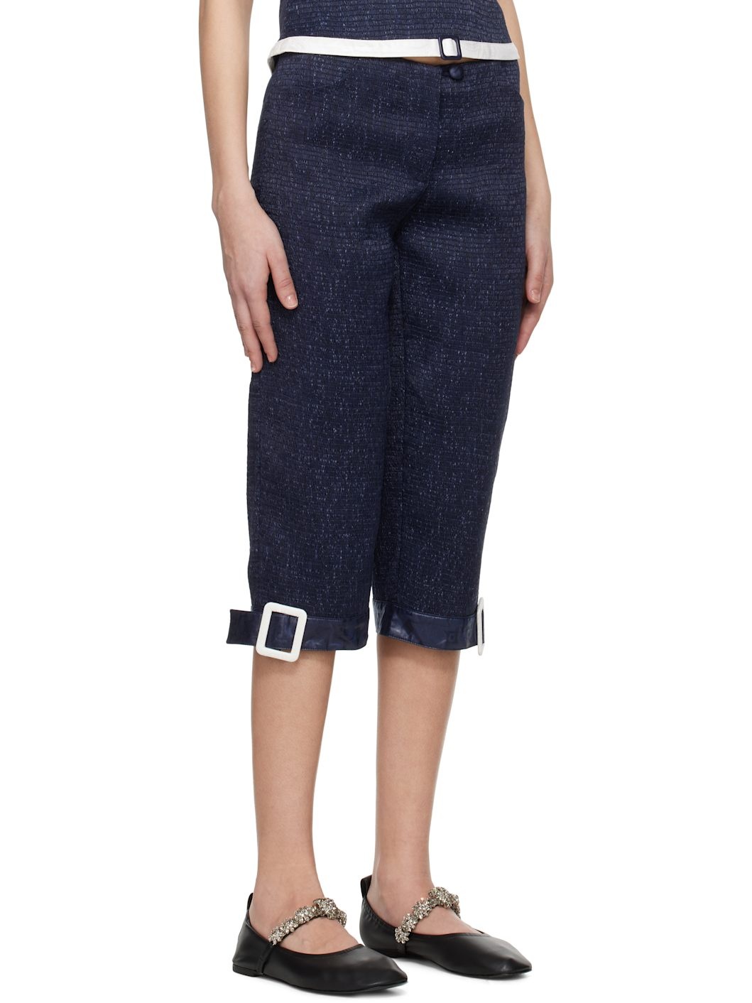 Navy Pantacourt With Belts Trousers - 2