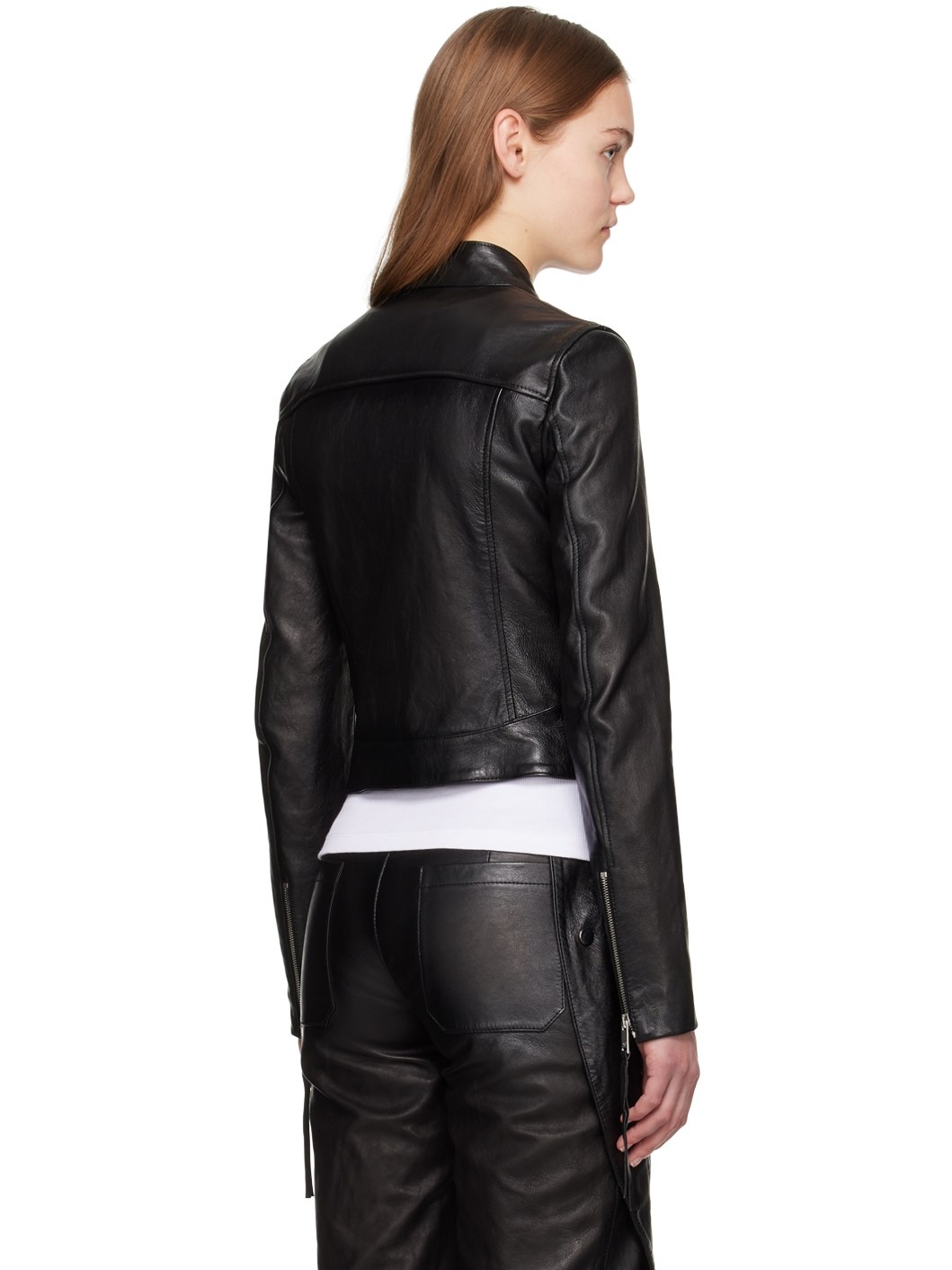 Black Guêpière Leather Biker Jacket - 3