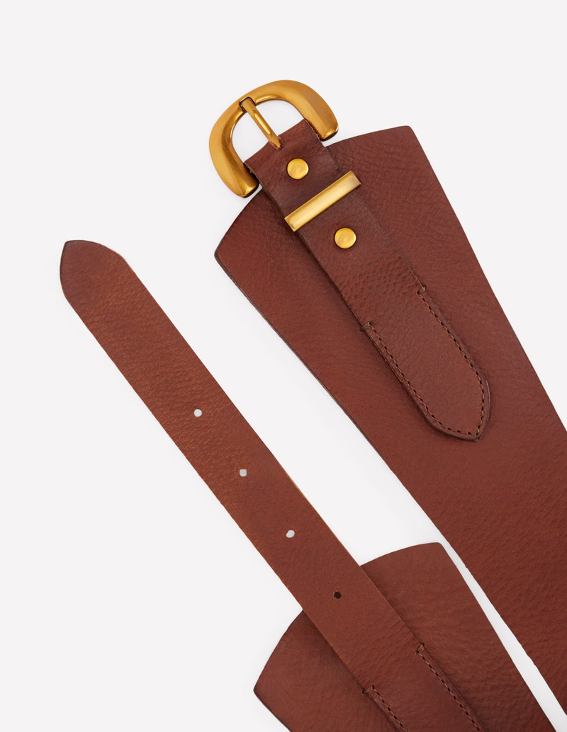 Leather Wide Waist Belt-Dark Tan 3