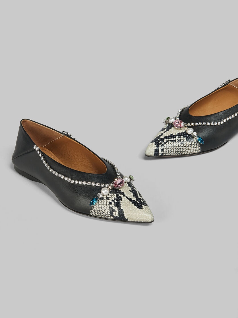 BLACK AND PYTHON-PRINT LEATHER BALLET FLAT WITH RHINESTONES - 4