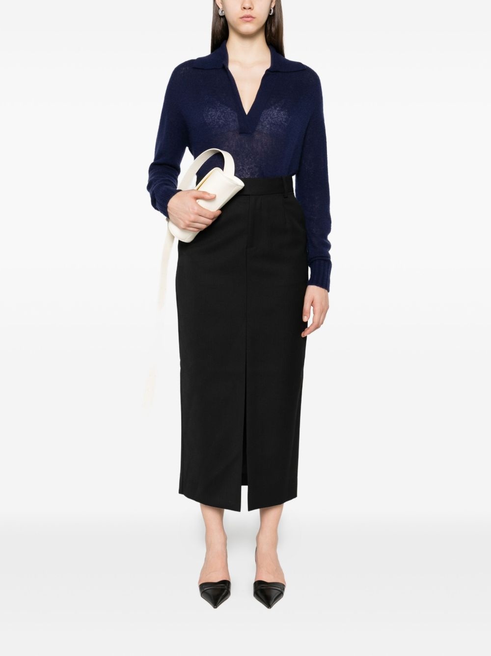 front-slit wool skirt - 2
