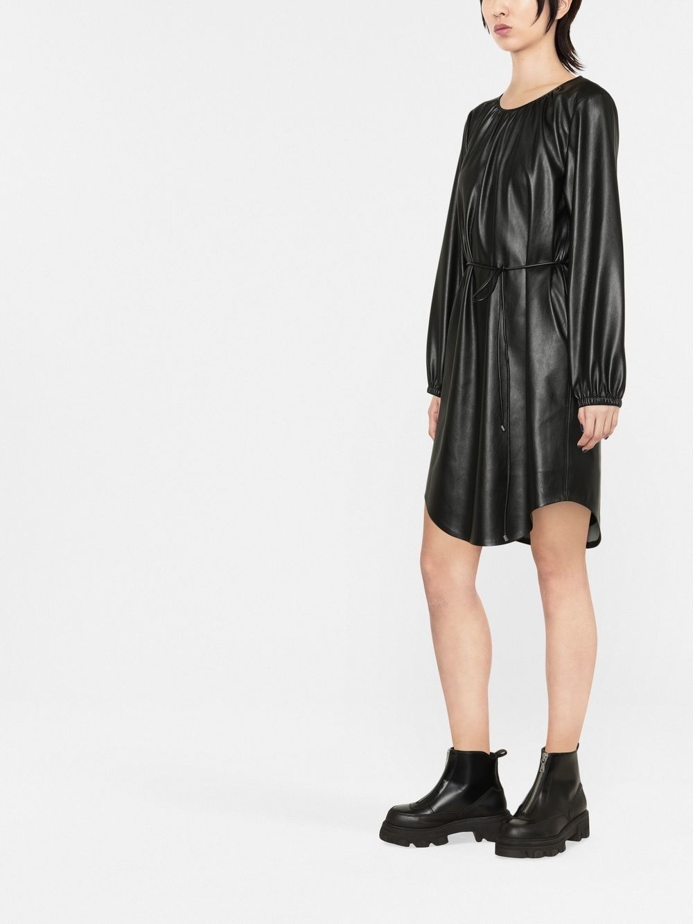 faux-leather belted dress - 4