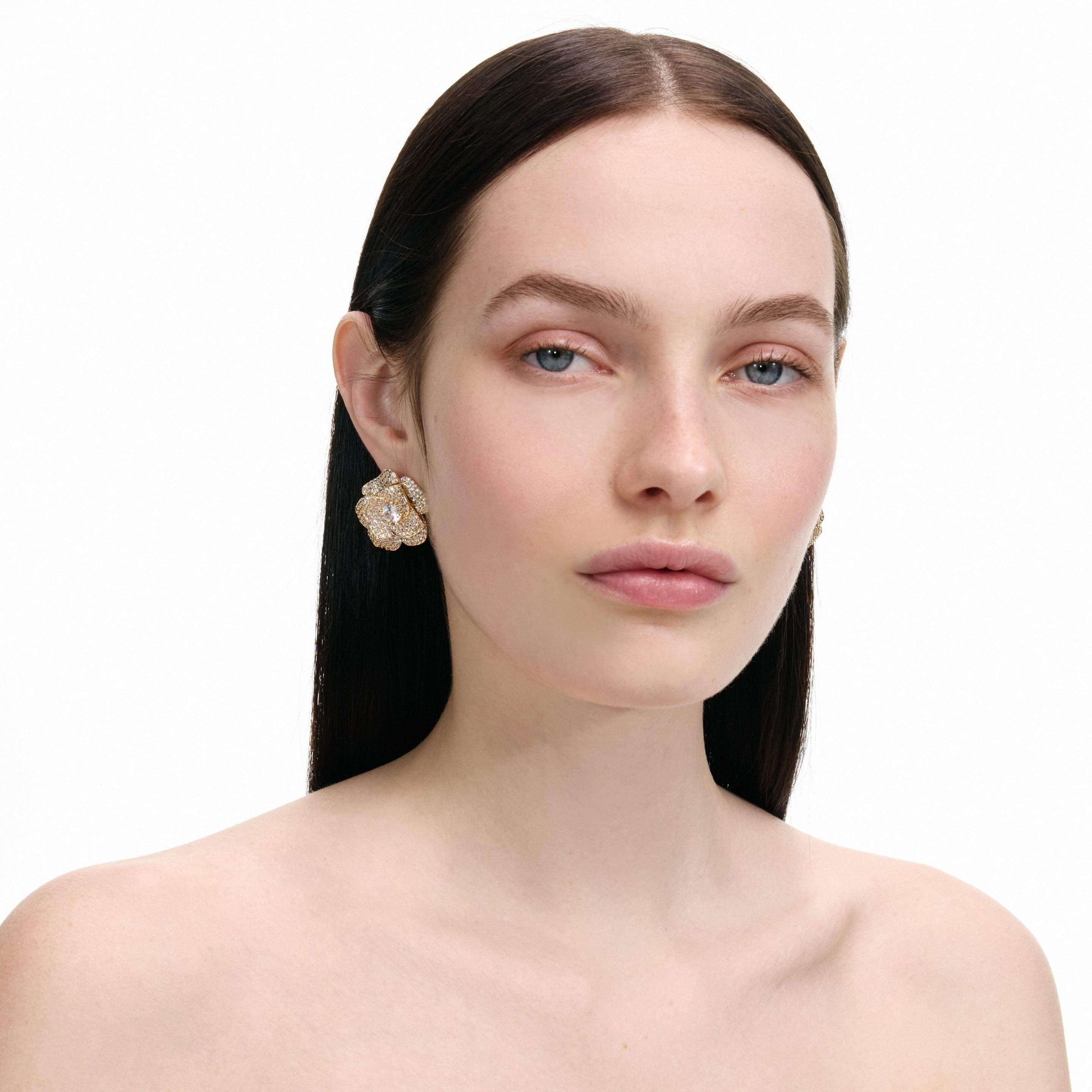 Gold Crystal Flower Earrings - 3