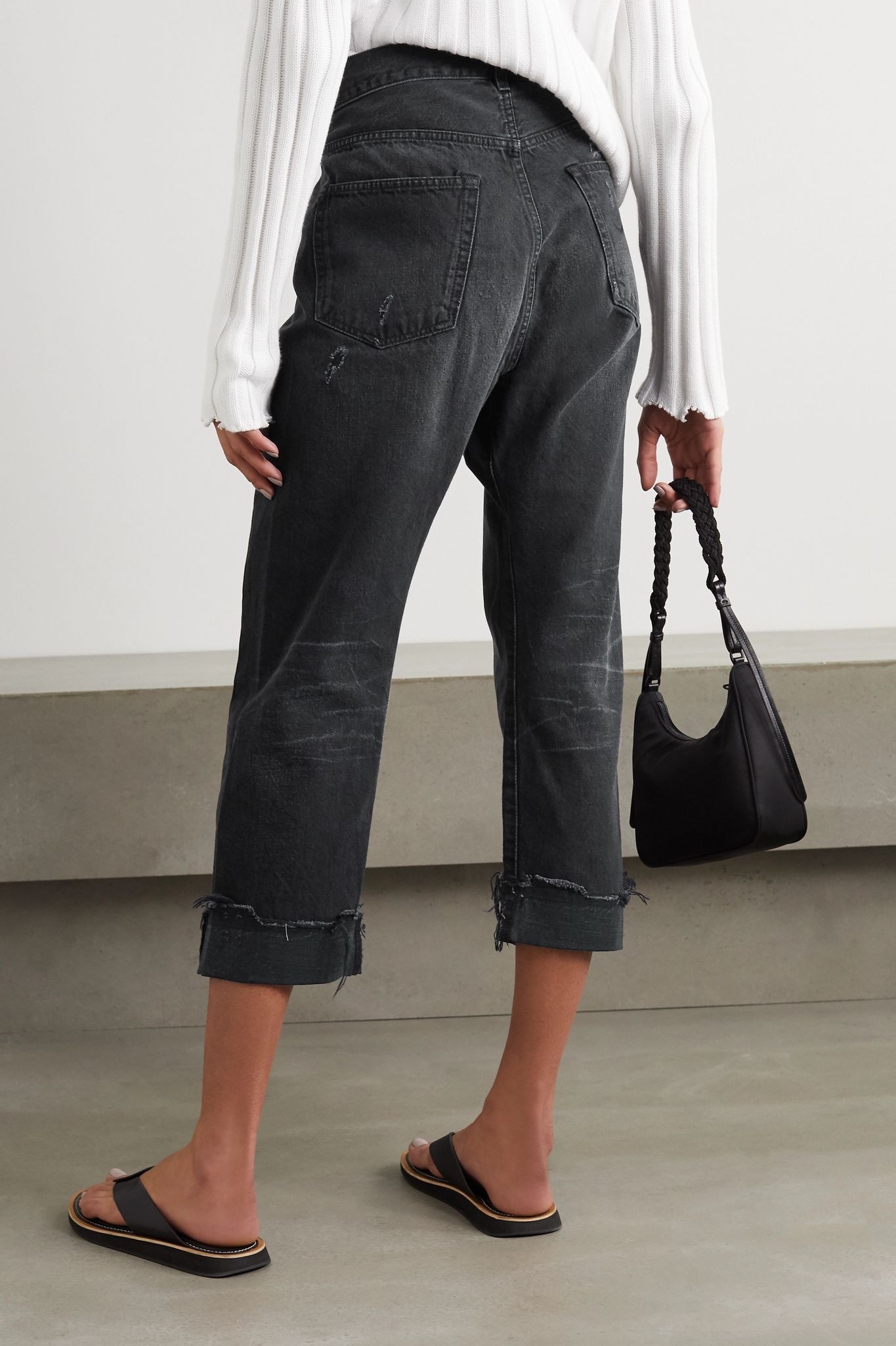 Crossover asymmetric cropped distressed high-rise jeans - 3