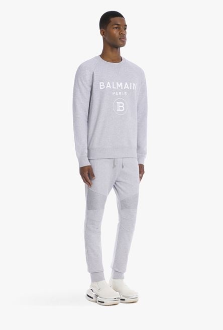 Gray cotton sweatshirt with white Balmain Paris logo - 7