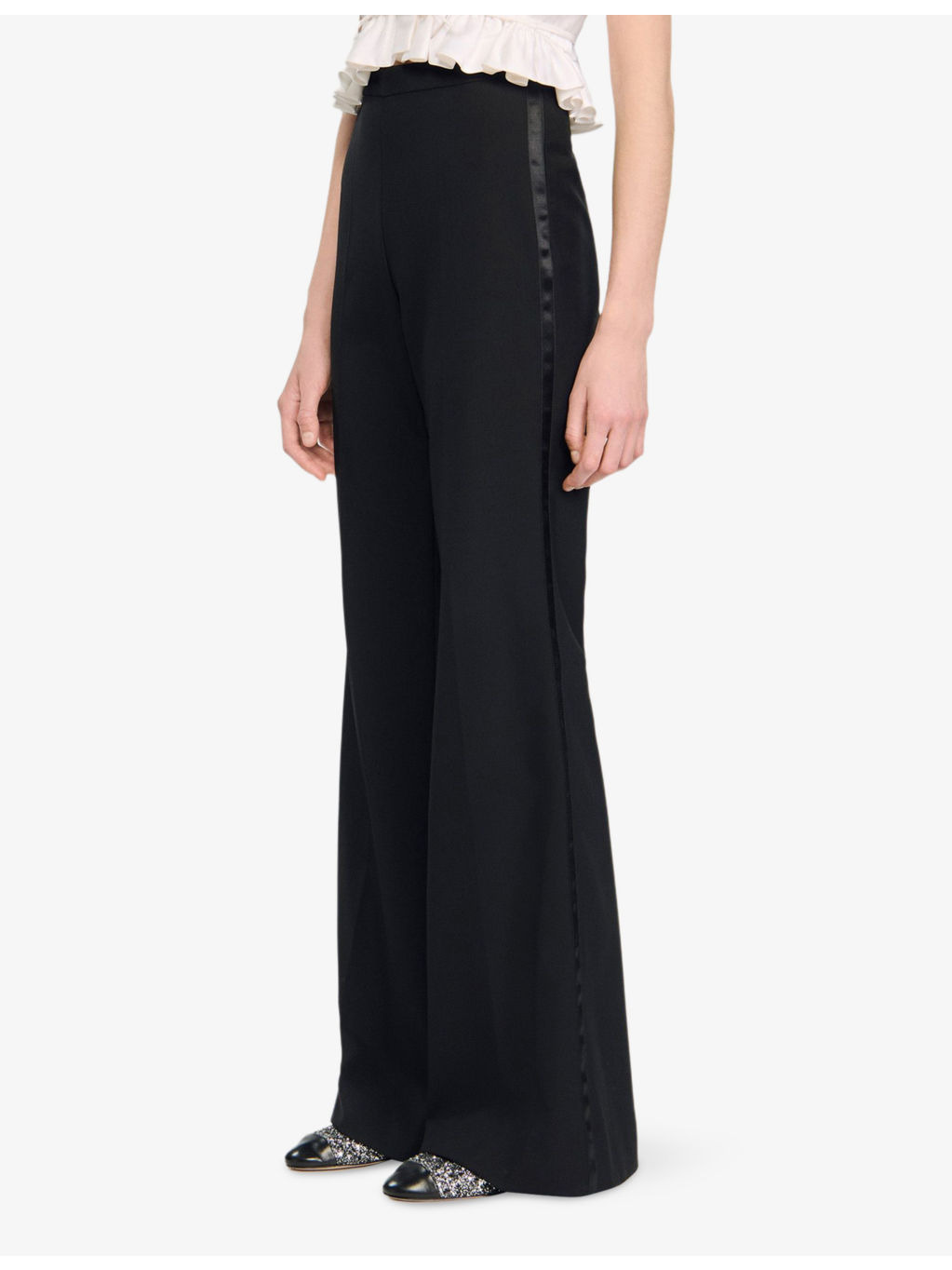 Satin-Stripe Flared-Leg High-Rise Wool-Blend Trousers - 3