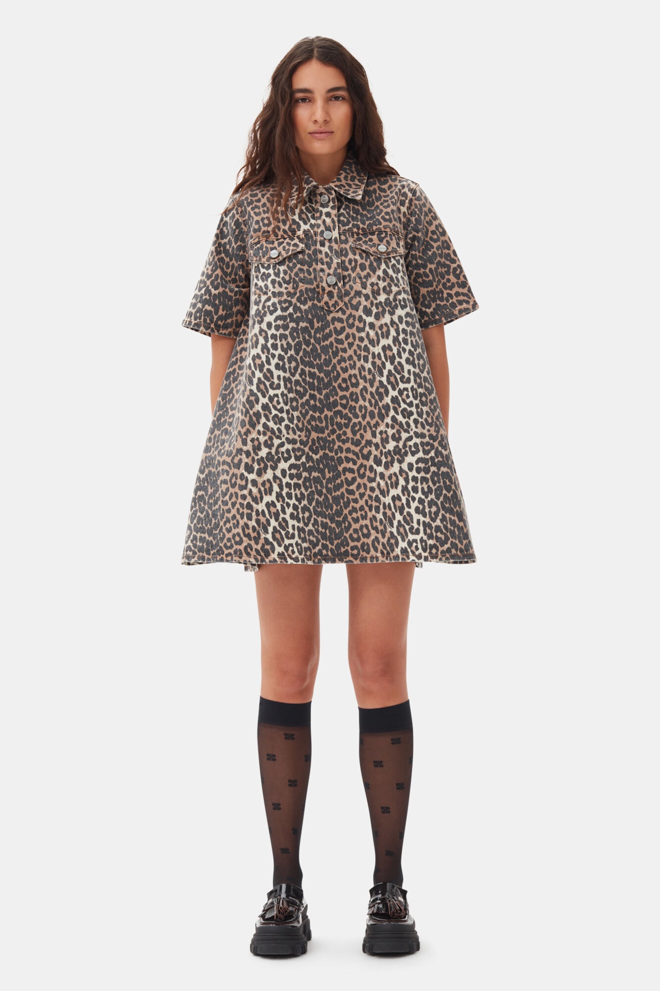 LEOPARD PRINTED DENIM MINI DRESS - 2