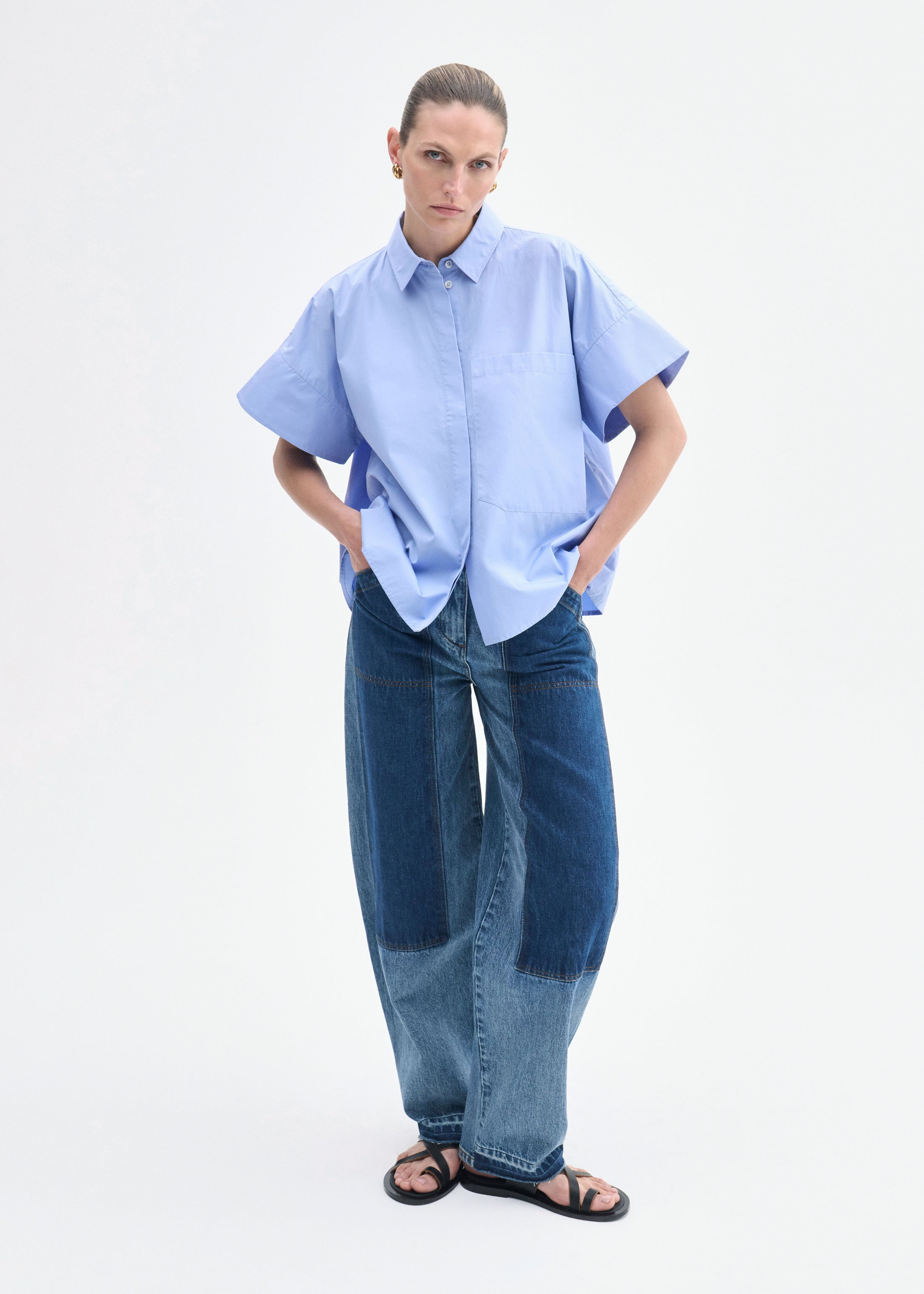 Boxy Short Sleeve Shirt in Cotton Poplin - 3