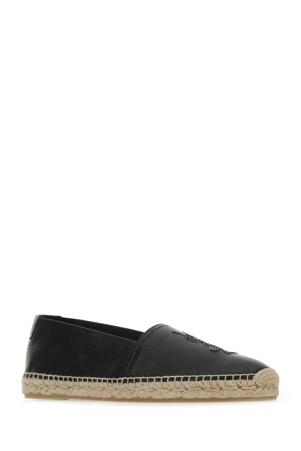 Saint Laurent Men Black Leather Monogram Espadrilles - 2
