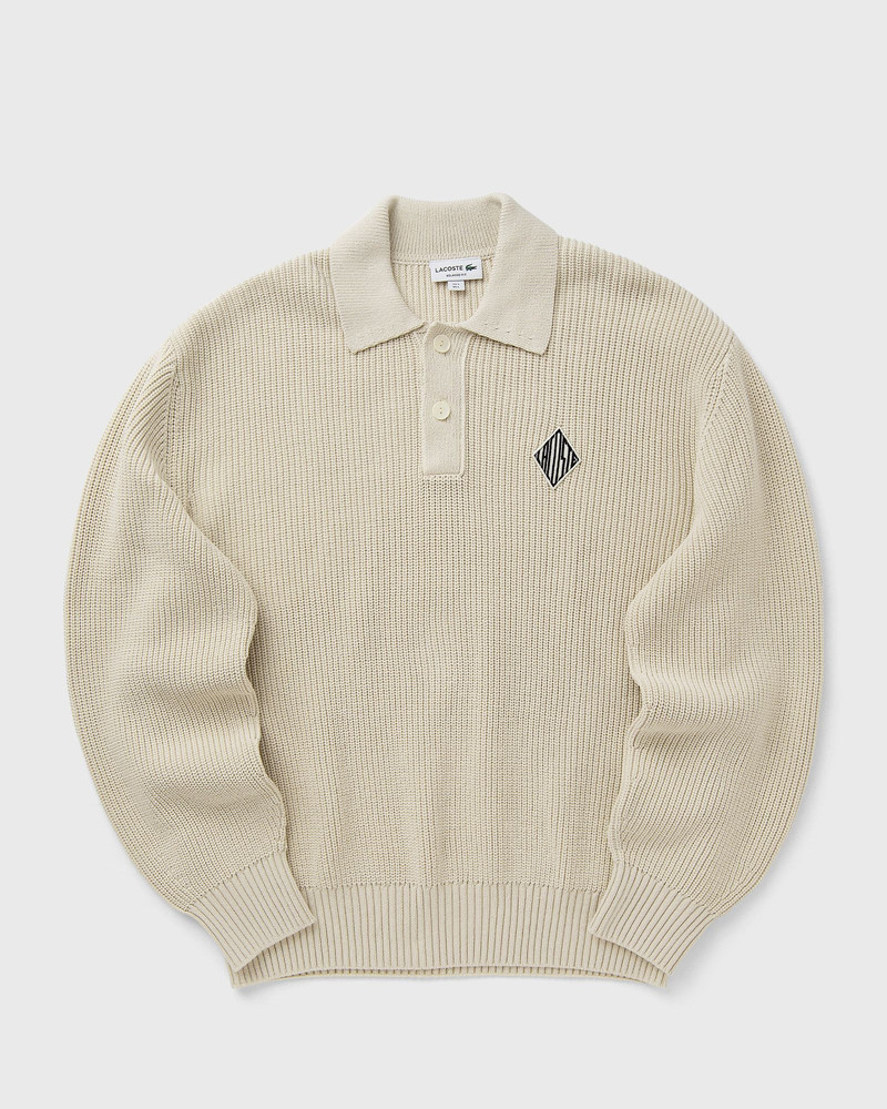 Badge Accent Pearl Rib Polo Collar Sweater 1