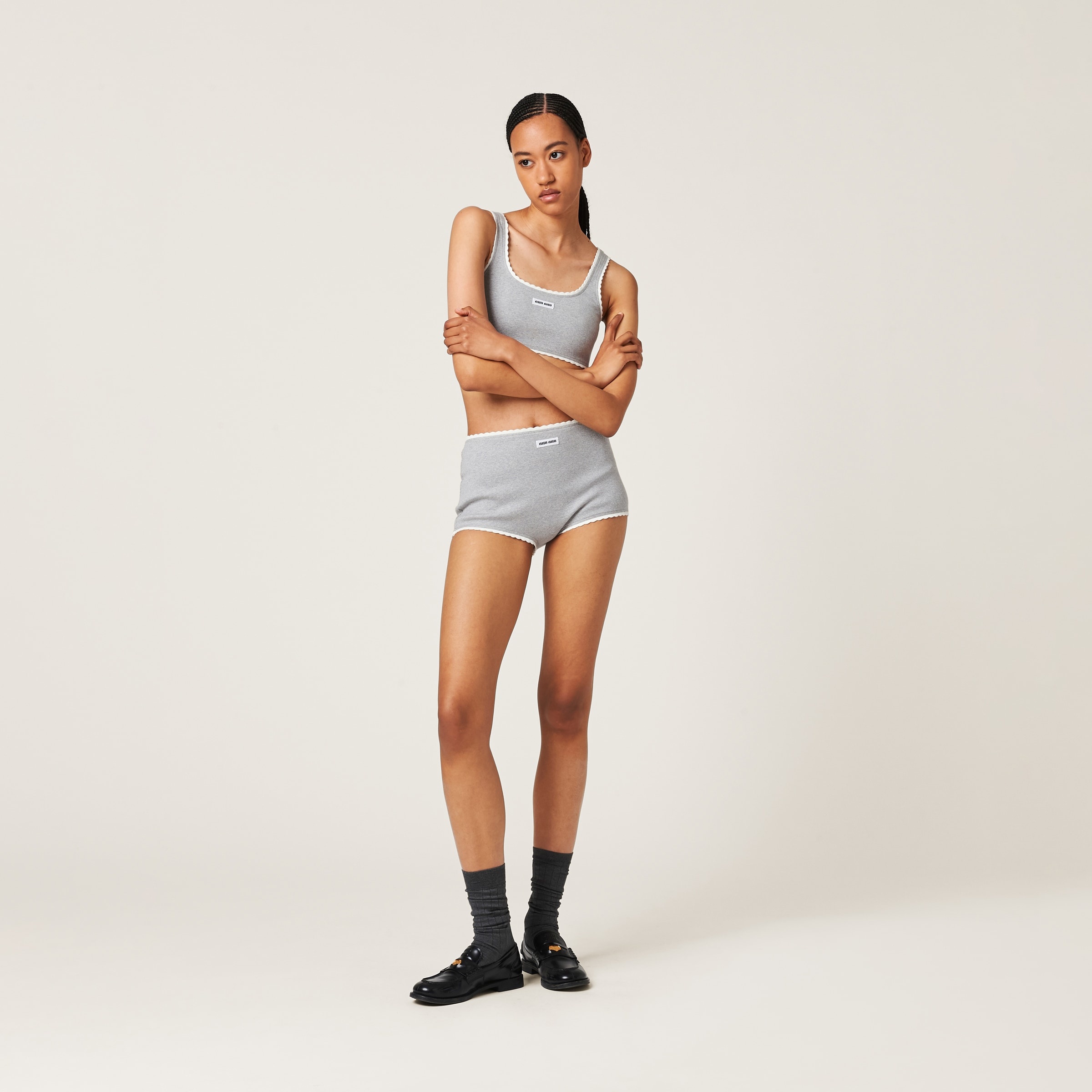【日本入手困難】Ribbed knit panties with logo Miu Miu Ribbed knit panties with logo | REVERSIBLE