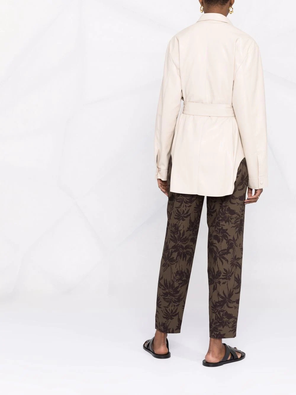 vegan-leather belted oversize shirt - 4