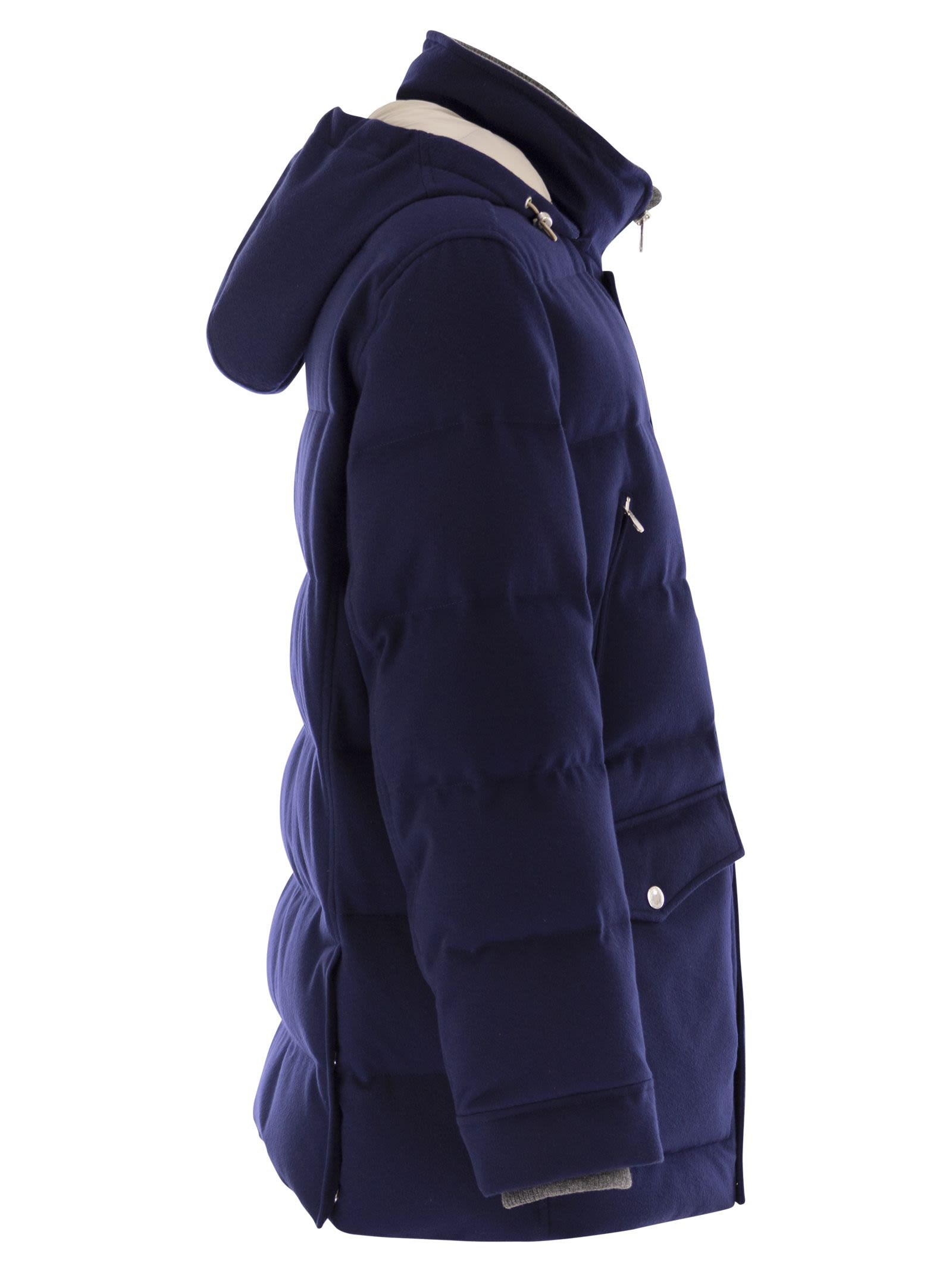 Brunello Cucinelli Men Wool Down Jacket With Detachable Hood - 3