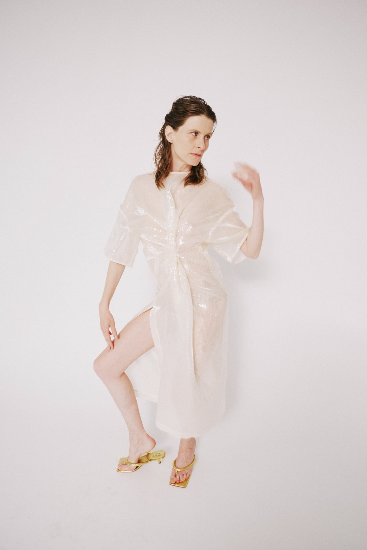 KNOTTED SEQUIN DRESS IVORY - 15